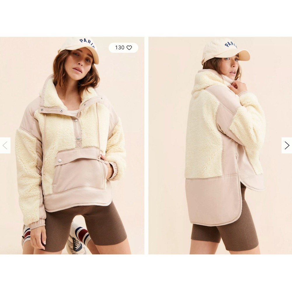 Anthropologie Daily Practice Coleman Fleece Sherpa Jacket‎ White Pink Size Large